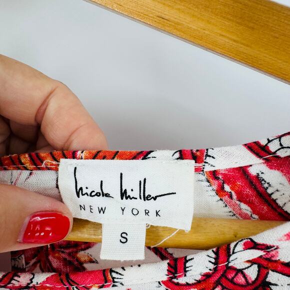 Nicole Miller Linen Blend Blouse Small Boho Floral Print Long Sleeve Top Small - Picture 3 of 6